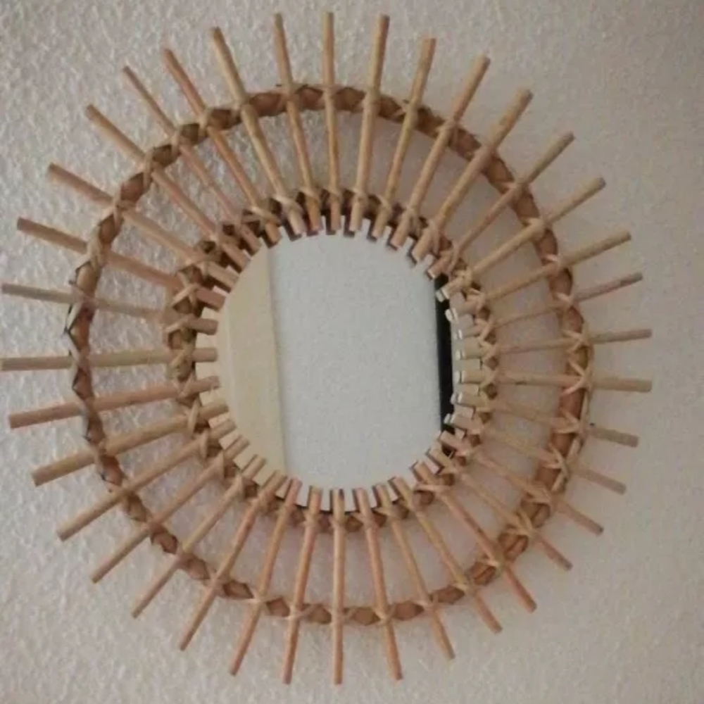 Rattan sunburst decorative mirror wall hanging
